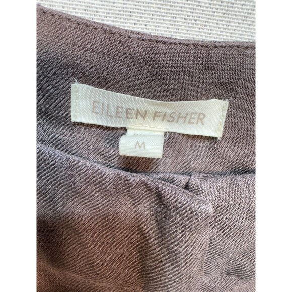 Eileen Fisher Womens Linen Relax Trouser Pants Flat Front Size M Chocolate Brown - Picture 3 of 8